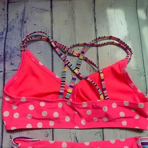 Xhilaration Girl's pink white polka dots bikini.